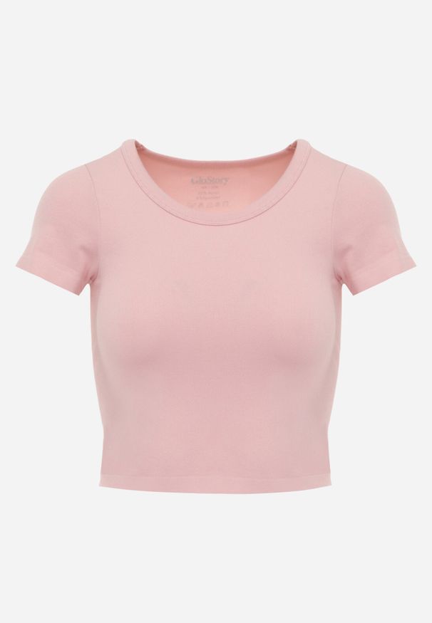 Born2be - Różowy Gładki T-shirt o Krótszym Kroju Errora. Okazja: na co dzień. Kolor: różowy. Materiał: materiał, jeans. Długość: krótkie. Wzór: gładki. Styl: casual