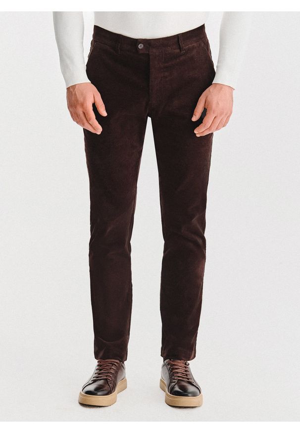 Pako Lorente - Brązowe spodnie sztruksowe. Okazja: na co dzień. Kolor: brązowy, niebieski. Materiał: sztruks. Sezon: zima, jesień. Styl: casual