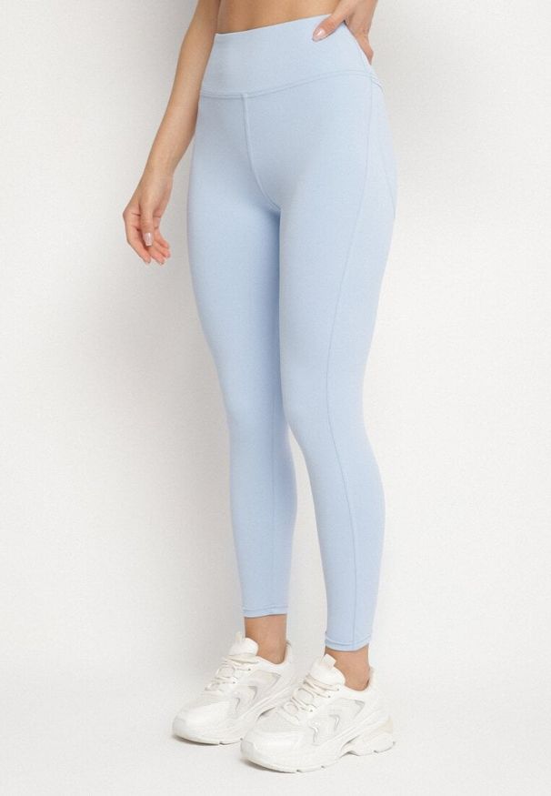 Born2be - Jasnoniebieskie Legginsy z Modelującymi Przeszyciami Selettia. Okazja: na spacer, na co dzień. Kolor: niebieski. Styl: casual, klasyczny