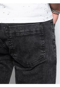 Ombre Clothing - Spodnie męskie jeansowe SKINNY FIT - czarne V6 P1062 - XL. Kolor: czarny. Materiał: jeans. Wzór: aplikacja #6
