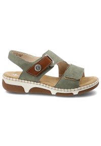Sandały damskie Rieker, cholewka ze skóry ekologicznej zapinane na rzep z materiałowym wnętrzem, zielone, 66280-52. Zapięcie: rzepy. Kolor: zielony. Materiał: materiał, skóra ekologiczna #5
