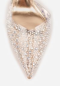 Born2be - Szampańskie Czółenka z Transparentną Cholewką Perełkami i Cyrkoniami Jinnata. Kolor: złoty. Szerokość cholewki: normalna. Wzór: aplikacja. Styl: elegancki, wizytowy #9