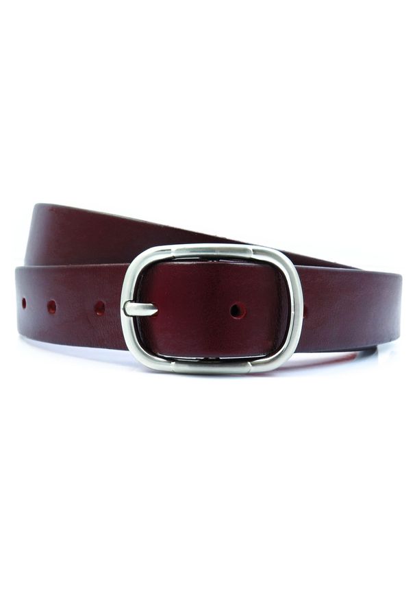 Modini - Bordowy pasek damski PD8. Kolor: czerwony. Materiał: skóra