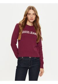 Guess Sweter W4BR10 Z3HM1 Fioletowy Regular Fit. Kolor: fioletowy. Materiał: bawełna