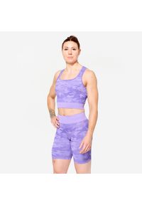 DOMYOS - Koszulka fitness damska Domyos crop top. Kolor: fioletowy. Materiał: materiał, poliamid, poliester, elastan. Sport: fitness