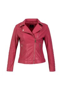 Wittchen - Damska ramoneska z ekoskóry z pikowaną wstawką różowa. Okazja: do pracy, na co dzień. Kolor: różowy. Materiał: skóra ekologiczna. Wzór: geometria. Styl: klasyczny, casual, elegancki #6
