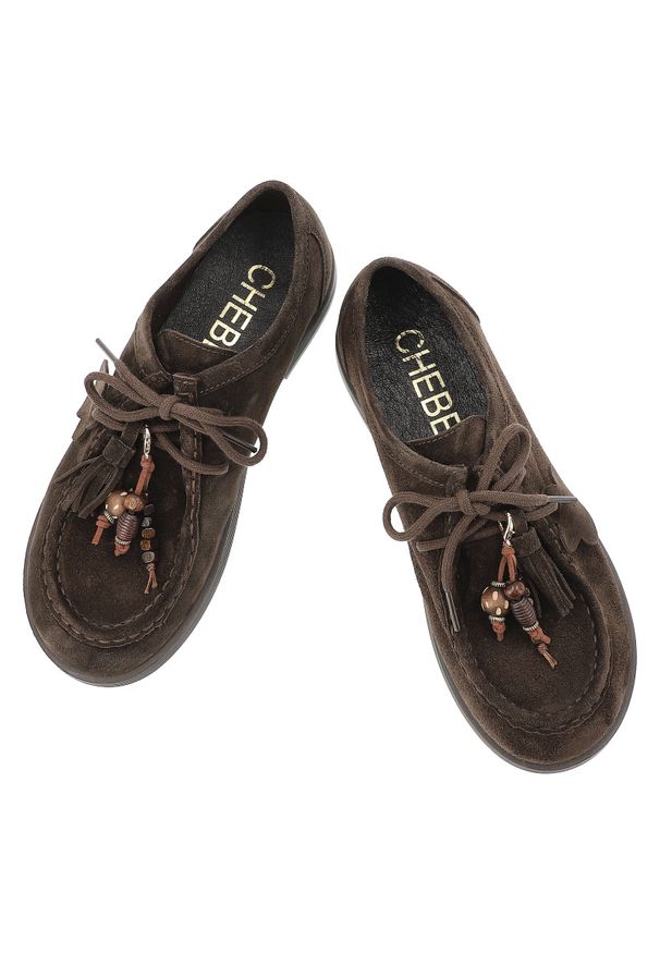 CheBello - Półbuty damskie Chebello, skóra naturalna zamszowe wiązane płaska podeszwa okrągły nosek styl casual wygodne na co dzień,brązowe, 4960_-268-000-PSK-S. Okazja: na co dzień. Nosek buta: okrągły. Kolor: brązowy. Materiał: zamsz, skóra. Obcas: na płaskiej podeszwie. Styl: casual