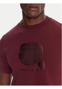 Karl Lagerfeld - KARL LAGERFELD T-Shirt 755032 554221 Bordowy Regular Fit. Typ kołnierza: dekolt w karo. Kolor: czerwony. Materiał: bawełna