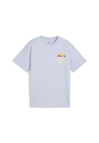 Puma - Młodzieżowa koszulka Mid 90s z grafiką PUMA Cool Weather Blue. Kolor: niebieski. Materiał: guma. Wzór: nadruk. Sport: joga i pilates #1