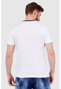 Diesel - DIESEL Biały t-shirt męski z lamówką w kolorze khaki. Kolor: biały. Materiał: prążkowany. Wzór: nadruk
