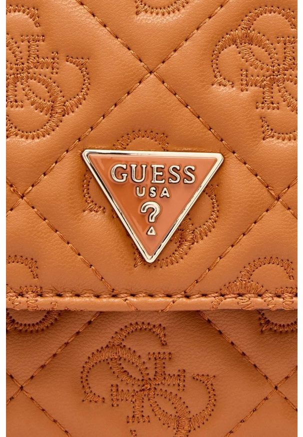 Guess - GUESS Brązowa damska kopertówka Adelasia Cnvrtble. Kolor: brązowy. Materiał: skórzane