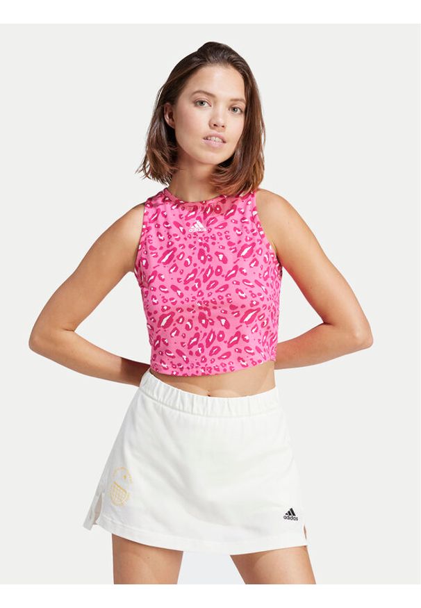 Adidas - adidas Top Essentials Animal-Print IR9312 Różowy Slim Fit. Kolor: różowy. Materiał: bawełna. Wzór: nadruk