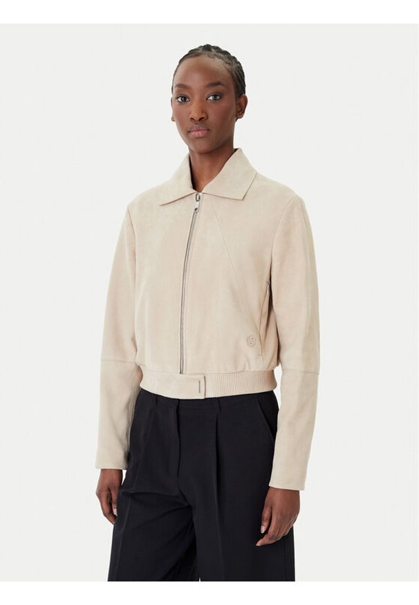 BOSS Kurtka skórzana Salene 50552203 Beżowy Regular Fit. Kolor: beżowy. Materiał: skóra