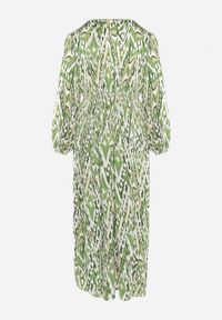 Born2be - Zielona Sukienka Maxi z Gumką w Pasie w Mozaikowy Wzór Quirela. Kolor: zielony. Długość: maxi #5