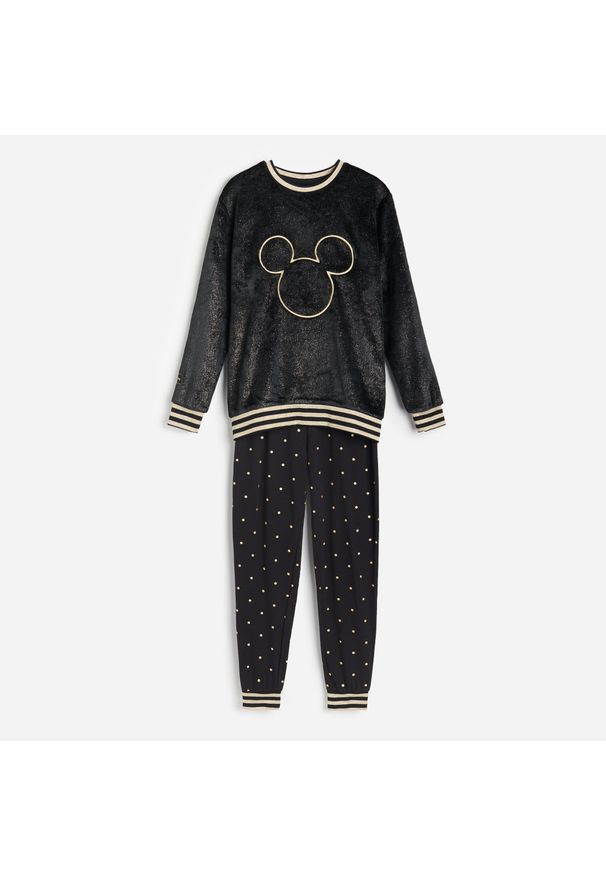 Reserved - Piżama ze spodniami Mickey Mouse - Czarny. Kolor: czarny. Wzór: motyw z bajki