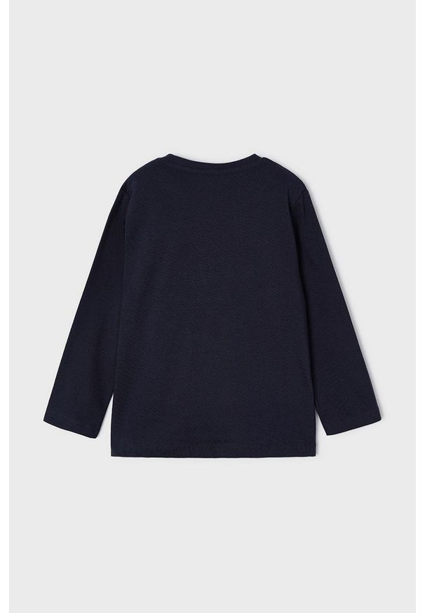 Mayoral longsleeve dziecięcy kolor granatowy z nadrukiem. Okazja: na co dzień. Kolor: niebieski. Materiał: bawełna. Długość rękawa: długi rękaw. Wzór: nadruk. Styl: casual