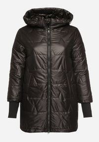 Born2be - Czarna Przejściowa Kurtka z Pikowanymi Przeszyciami Fesinoa. Okazja: na co dzień, na spacer. Typ kołnierza: kaptur. Kolekcja: plus size. Kolor: czarny. Materiał: jeans. Styl: casual #6