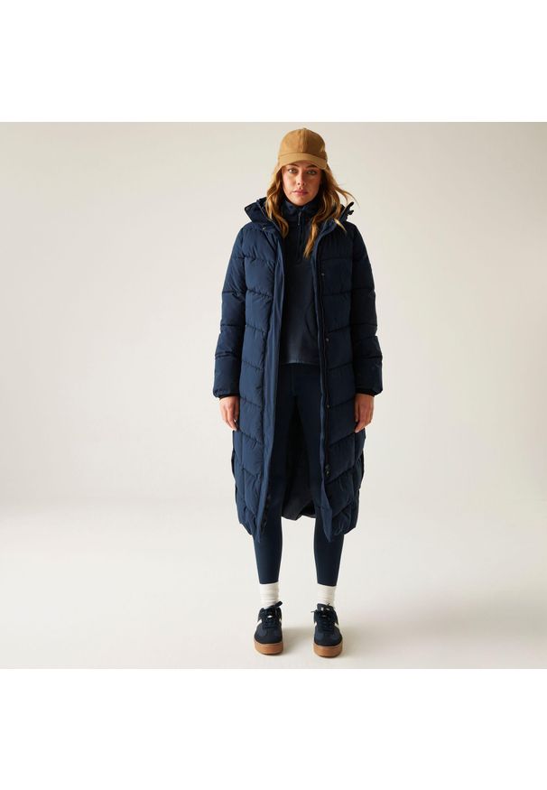 Regatta - Płaszcz damski zimowy ocieplany Eloria. Kolor: niebieski. Materiał: poliester, syntetyk, puch. Sezon: zima. Sport: turystyka piesza