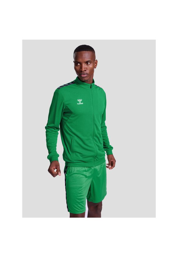 Bluza dresowa z poliestru zapinana na zamek błyskawiczny Hummel Authentic. Kolor: zielony. Materiał: dresówka, poliester. Sport: fitness