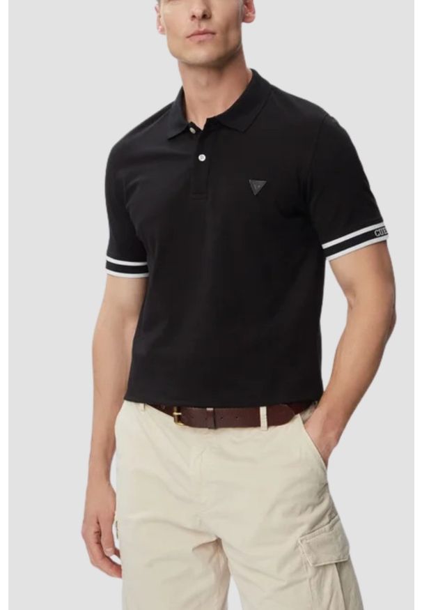 Guess - GUESS Czarny męski t-shirt polo Lyle, Rozmiar S. Okazja: na co dzień. Typ kołnierza: polo. Kolor: czarny. Styl: casual, klasyczny, sportowy