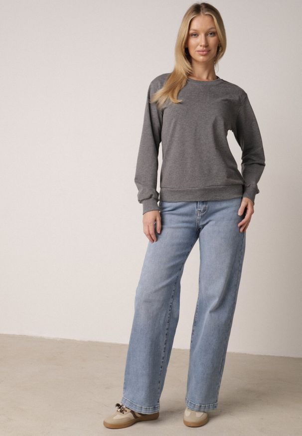 Born2be - Ciemnoszara Bluza z Bawełną Ozdobiona Ściągaczami Hilani. Okazja: na co dzień, na spacer. Kolor: szary. Materiał: bawełna. Wzór: aplikacja. Styl: casual, klasyczny, elegancki