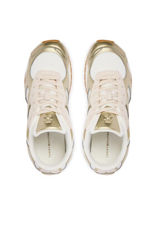 TOMMY HILFIGER - Tommy Hilfiger Sneakersy Th Chic Metallic Retro Runner FW0FW09191 Złoty. Kolor: złoty. Materiał: skóra