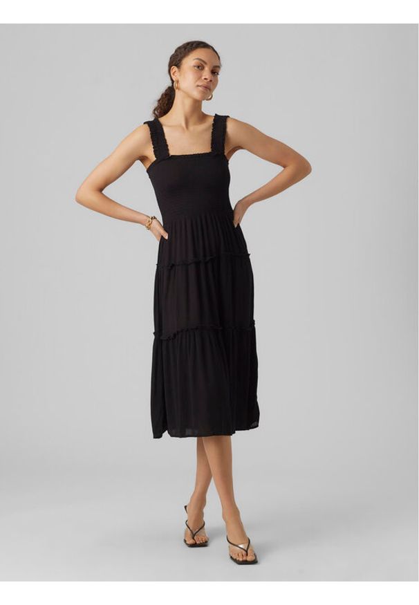 Vero Moda Sukienka letnia Menny 10282481 Czarny Regular Fit. Kolor: czarny. Materiał: wiskoza. Sezon: lato