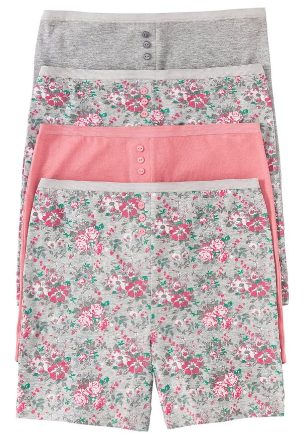 bonprix - Długie bokserki damskie (4 pary). Kolor: szary. Długość: długie. Wzór: gładki, nadruk