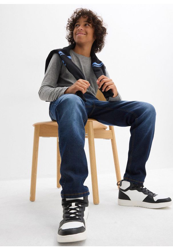 bonprix - Dżinsy ocieplane, regular fit, z podszewką dżersejową, straight. Kolor: niebieski