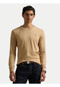 Polo Ralph Lauren Longsleeve 710760121027 Beżowy Slim Fit. Typ kołnierza: polo. Kolor: beżowy. Materiał: bawełna. Długość rękawa: długi rękaw