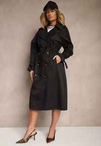 Renee - Czarny Oversizowy Płaszcz Trencz o Dwurzędowym Kroju z Paskiem Darinella. Okazja: na co dzień. Kolor: czarny. Materiał: jeans. Styl: casual, elegancki #3