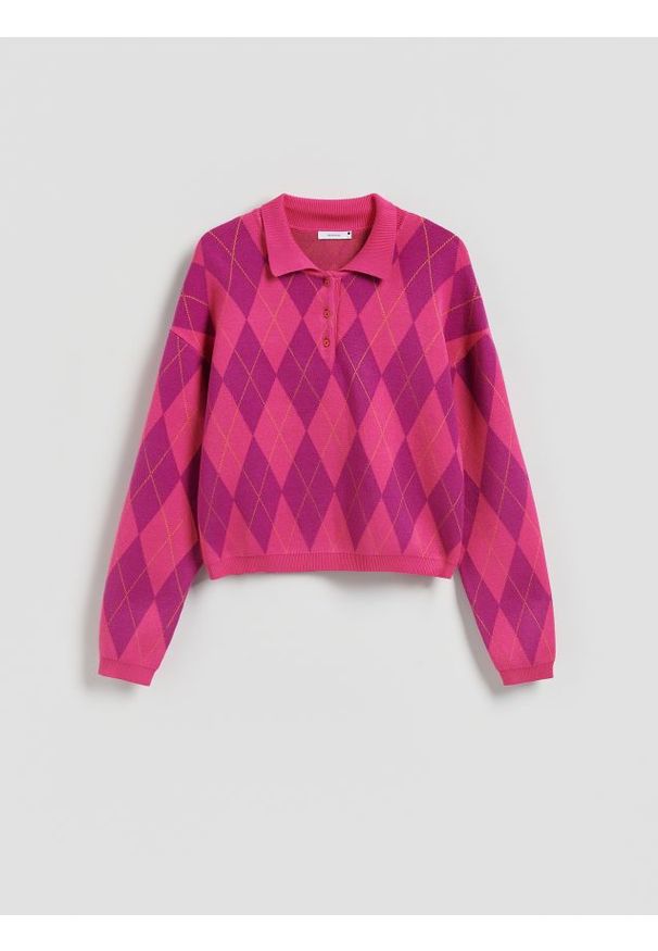 Reserved - Sweter z kołnierzykiem - intensywny róż. Kolor: różowy. Materiał: wiskoza, dzianina