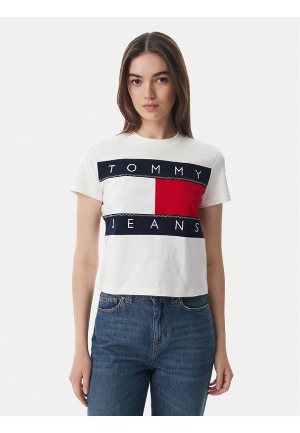 Tommy Jeans T-Shirt Flag DW0DW22818 Biały Regular Fit. Kolor: biały. Materiał: bawełna