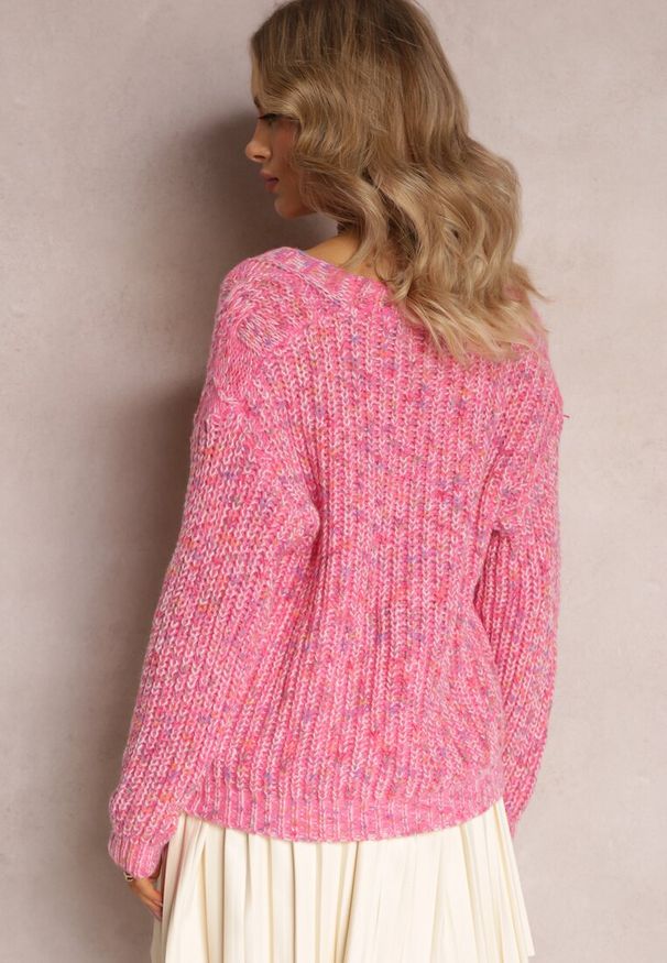 Renee - Różowy Kardigan Zapinany na Guziki ze Ściągaczami Annanes. Kolor: różowy. Materiał: bawełna