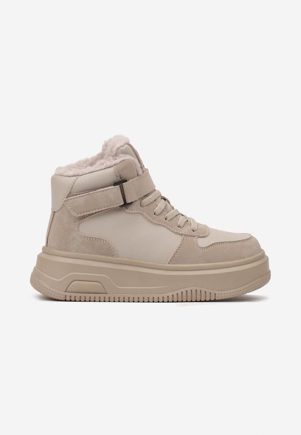 Born2be - Szare Botki Typu Sneakersy na Grubej Podeszwie Ocieplane Futrem Florila. Okazja: na uczelnię, na co dzień. Nosek buta: okrągły. Zapięcie: rzepy. Kolor: szary. Materiał: futro. Styl: casual, elegancki