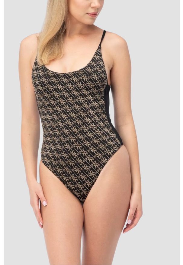 Guess - GUESS Czarny damski jednoczęściowy strój kąpielowy w monogram Diane, Rozmiar XL. Kolor: czarny