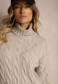 Renee - Szary Golf z Imitacją Splotu ze Ściągaczami Giovarella. Okazja: na spotkanie biznesowe. Typ kołnierza: golf. Kolor: szary. Materiał: jeans. Długość rękawa: długi rękaw. Długość: długie. Wzór: ze splotem. Styl: biznesowy, elegancki #3