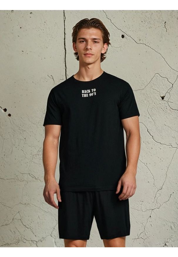 Sinsay - Bawełniana piżama dwuczęściowa z napisem - czarny. Kolor: czarny. Materiał: bawełna. Wzór: napisy