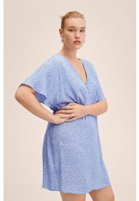 mango - Mango sukienka Lorelai mini rozkloszowana. Kolor: niebieski. Długość rękawa: krótki rękaw. Typ sukienki: rozkloszowane. Długość: mini