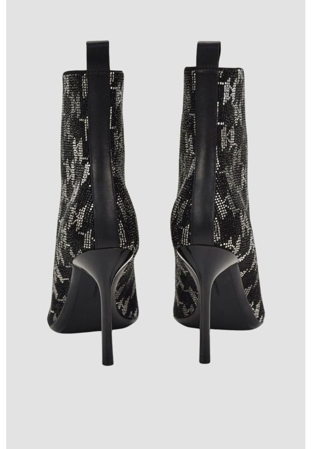 Karl Lagerfeld - KARL LAGERFELD Czarne skórzane botki na szpilce Ankle Boot Monogram. Kolor: czarny. Materiał: skóra. Obcas: na szpilce