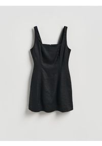 Reserved - Lniana sukienka mini - czarny. Kolor: czarny. Materiał: len. Długość: mini #1