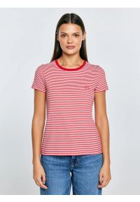 Big-Star - Koszulka damska w paski z haftem czerwona Zenaisa 603. Okazja: na co dzień. Kolor: czerwony. Materiał: dzianina, jeans. Wzór: haft, paski. Styl: klasyczny, casual, elegancki #1