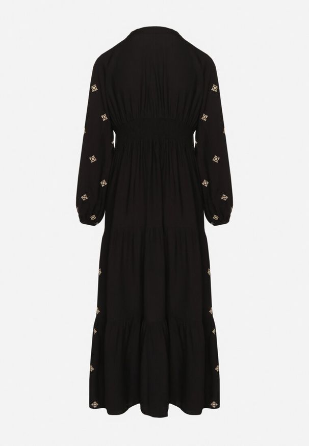 Born2be - Czarna Sukienka z Wiskozy o Rozkloszowanym Kroju z Ozdobnym Haftem Nalariel. Typ kołnierza: dekolt w serek. Kolor: czarny. Materiał: wiskoza. Długość rękawa: długi rękaw. Wzór: haft. Styl: elegancki, klasyczny