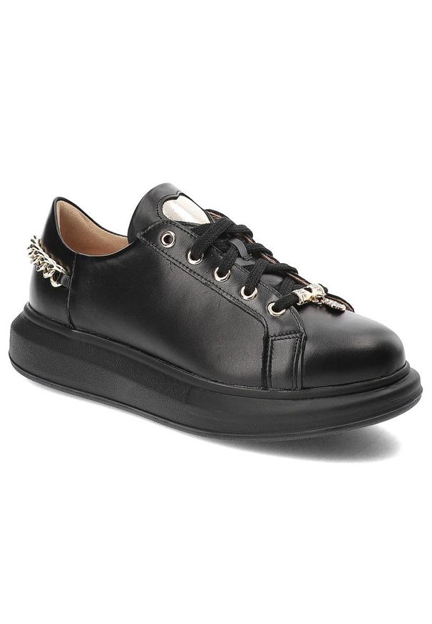 DAMISS - Czarne Sneakersy Damiss Wygodne Skórzane Buty. Okazja: na co dzień. Kolor: czarny. Materiał: skóra. Szerokość cholewki: normalna