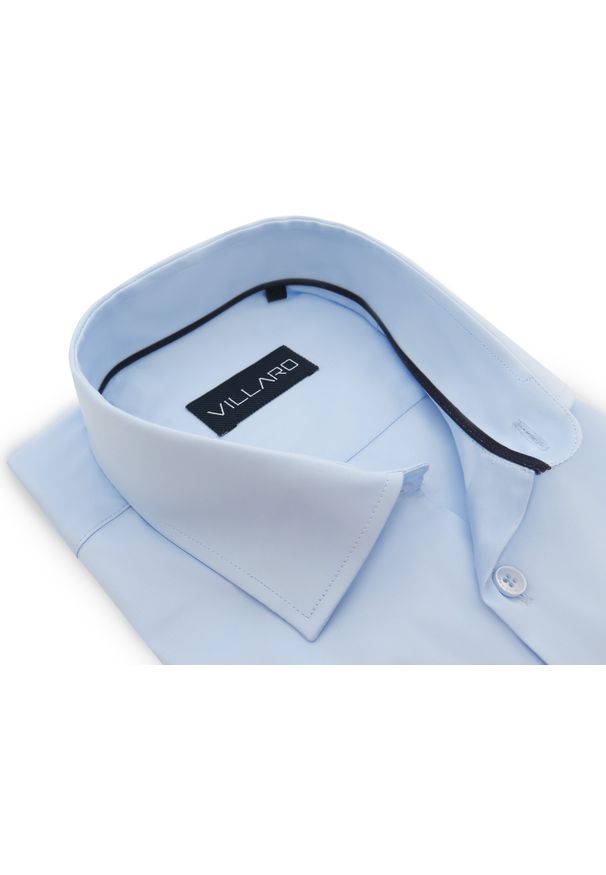 Mmer / Villaro - Koszule męskie - Błękitna koszula z długim rękawem 008. Kolor: niebieski. Materiał: tkanina, bawełna, elastan. Długość rękawa: długi rękaw. Długość: długie. Styl: elegancki