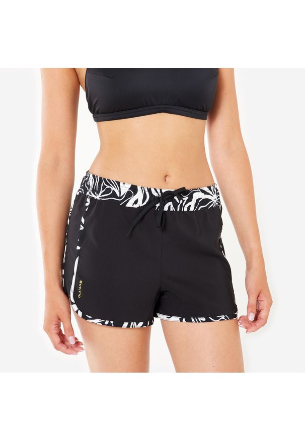 Decathlon - Spodenki surfingowe damskie Olaian Tini Bermeo. Kolor: czarny. Materiał: poliester, materiał. Długość: krótkie