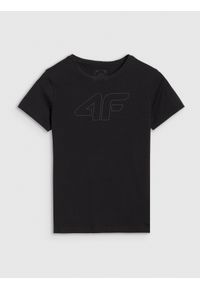 4f - T-shirt slim z nadrukiem damski - czarny. Okazja: na co dzień. Kolor: czarny. Materiał: jersey, materiał, bawełna, elastan, dzianina. Wzór: nadruk. Styl: sportowy, casual, klasyczny