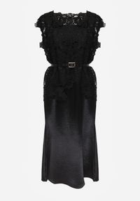 Born2be - Czarny Elegancki Komplet z Bawełny i Wiskozy Koronkowa Bluzka i Sukienka Ocethea. Kolor: czarny. Materiał: wiskoza, bawełna, koronka #7