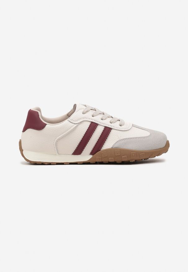 Renee - Beżowo-Bordowe Sneakersy z Ozdobnymi Paskami Atompia. Okazja: na co dzień. Zapięcie: pasek. Kolor: beżowy. Materiał: jeans