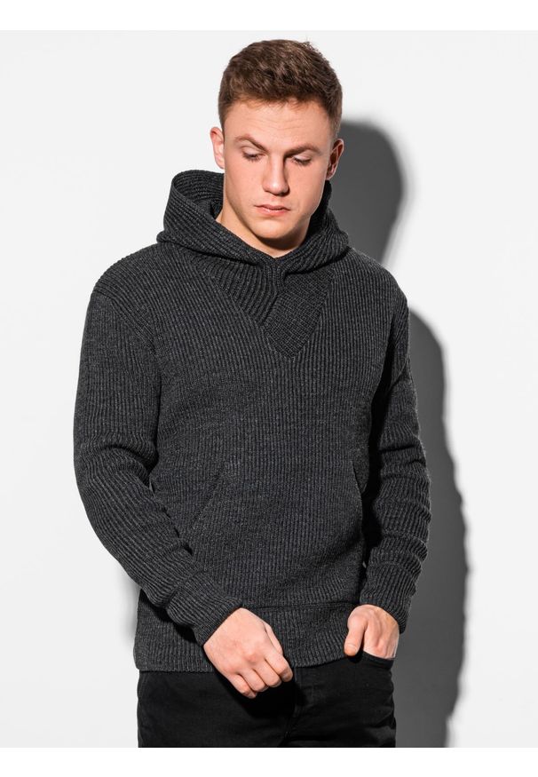 Ombre Clothing - Sweter męski E181 - grafitowy - XL. Kolor: szary. Materiał: akryl